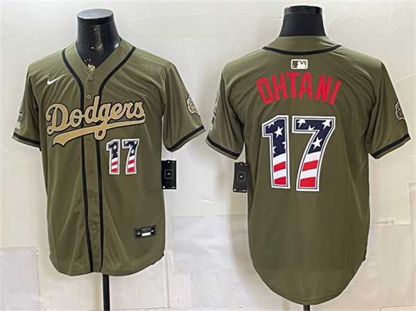 Mens Los Angeles Dodgers #17 Shohei Ohtani Olive 2026 Armed Forces Day 250 Fourth of July Stitched Jersey Dzhi