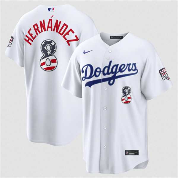 Mens Los Angeles Dodgers #8 Enrique Hernandez White USA 250 Fourth of July Home Stitched Jersey Dzhi