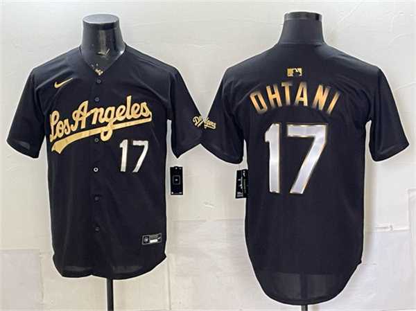 Mens Los Angeles Dodgers #17 Shohei Ohtani Black Gold Limited Stitched Jersey Dzhi