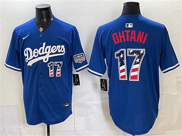 Mens Los Angeles Dodgers #17 Shohei Ohtani Royal 250 Fourth of July Stitched Jersey Dzhi