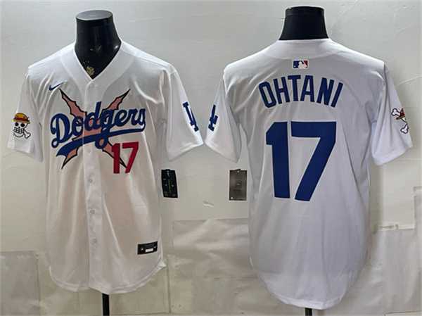 Mens Los Angeles Dodgers x One Piece #17 Shohei Ohtani White Vapor Premier Limited Stitched Jersey