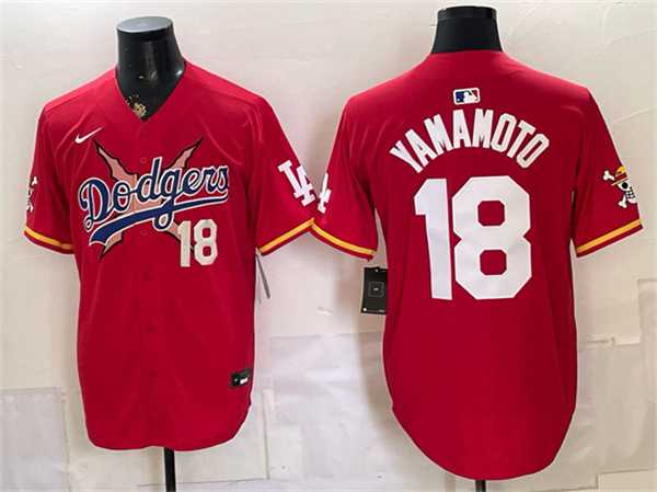 Mens Los Angeles Dodgers x One Piece #18 Yoshinobu Yamamoto Red Vapor Premier Limited Stitched Jersey