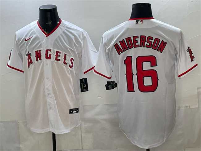 Mens Los Angeles Angels #16 Garret Anderson White Stitched Jersey
