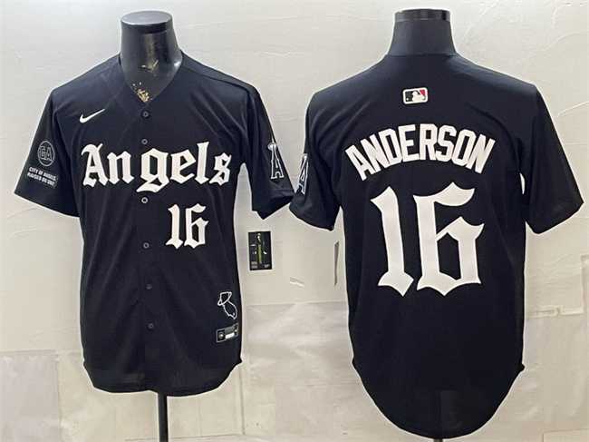 Mens Los Angeles Angels #16 Garret Anderson Black Gothic Halo Edition Vapor Limited Stitched Jersey
