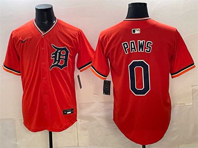 Mens Detroit Tigers #0 Paws Orange Limited Stitched Jersey