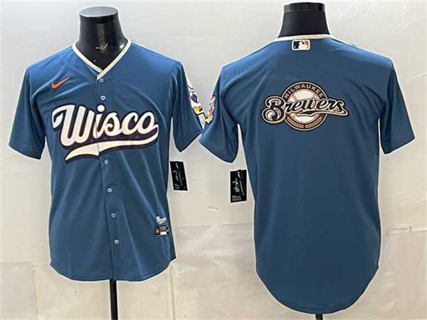 Mens Milwaukee Brewers Team Big Logo Mineral Blue 2026 City Connect Stadium Stitched Jersey->milwaukee brewers->MLB Jersey