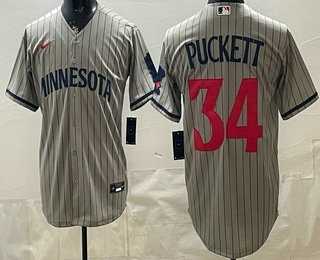 Mens Minnesota Twins #34 Kirby Puckett Grey Cool Base Stitched Jersey->minnesota twins->MLB Jersey