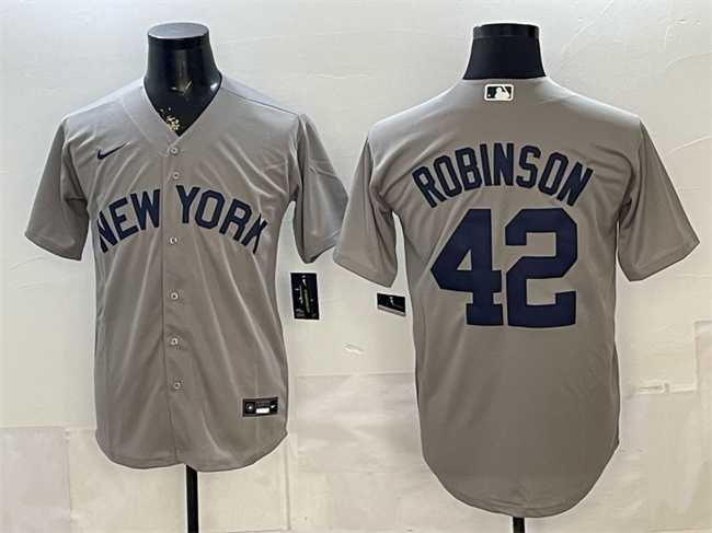Mens New York Yankees #42 Jackie Robinson Grey Stitched Jersey