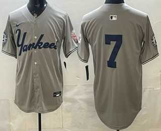 Mens New York Yankees #7 Mickey Mantle Grey Without Name Limited Jersey