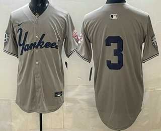 Mens New York Yankees #3 Babe Ruth Grey Without Name Limited Jersey