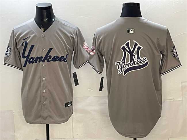 Mens New York Yankees Team Big Logo Grey With Patch Limited Stitched Jersey