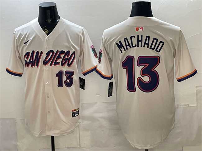 Mens San Diego Padres #13 Manny Machado Cream 2026 City Connect Stadium Stitched Jersey