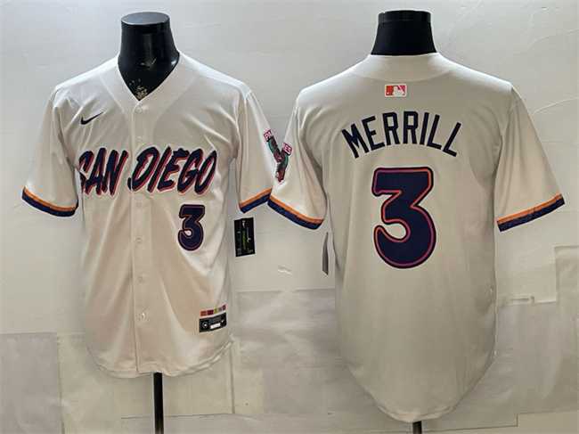 Mens San Diego Padres #3 Jackson Merrill Cream 2026 City Connect Stadium Stitched Jersey