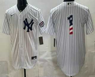 Mens New York Yankees #1 Dad White 2026 USA 250 Fourth of July Home Stadium Stitched Jersey Dzhi