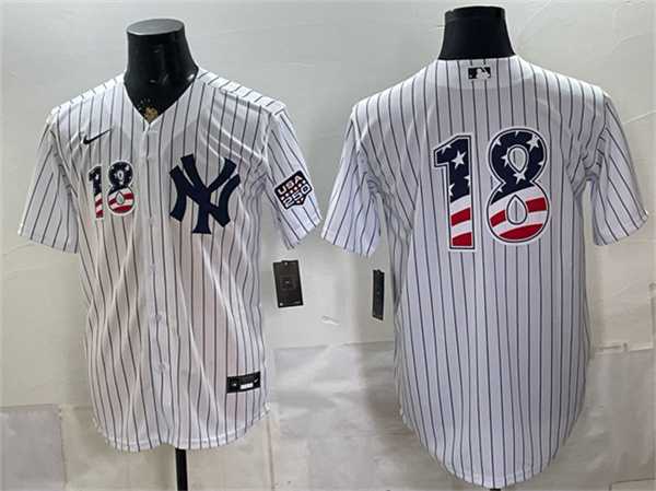 Mens New York Yankees #18 Johnny Damon White 2026 USA 250 Fourth of July Home Stadium Stitched Jersey Dzhi
