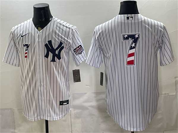 Mens New York Yankees #7 Mickey Mantle White 2026 USA 250 Fourth of July Home Stadium Stitched Baseball Jersey Dzhi
