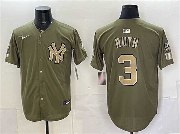 Mens New York Yankees #3 Babe Ruth Olive 2026 Armed Forces Day Stitched Jersey Dzhi