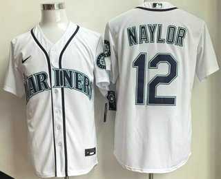 Mens Seattle Mariners #12 Josh Naylor White Cool Base Jersey