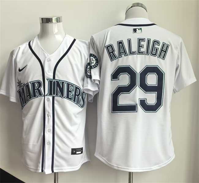 Mens Seattle Mariners #29 Cal Raleigh White Cool Base Stitched Jersey