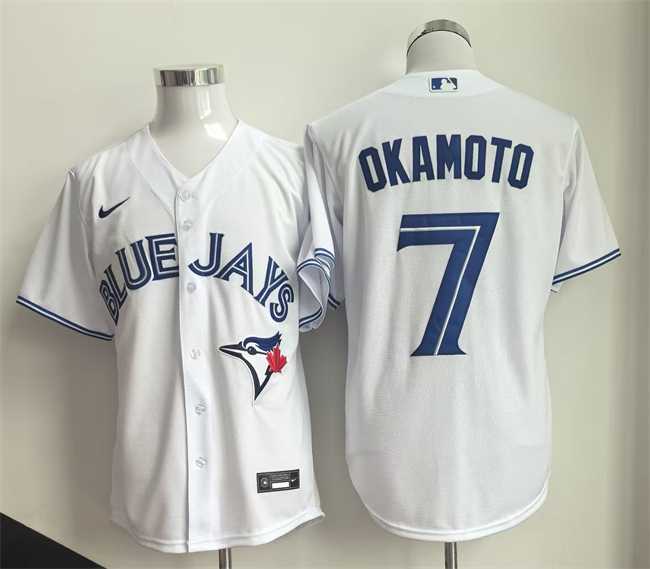 Mens Toronto Blue Jays #7 Kazuma Okamoto White Home Limited Stitched Jersey