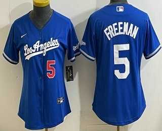 Womens Los Angeles Dodgers #5 Freddie Freeman Blue Alternate Stadium Jersey->mlb womens jerseys->MLB Jersey