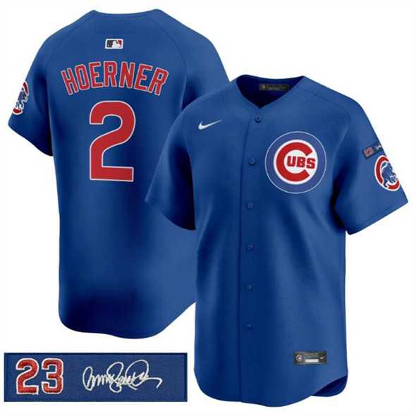 Mens Chicago Cubs #2 Nico Hoerner Royal Ryne Sandberg Tribute Vapor Limited V3 Stitched Jersey Dzhi