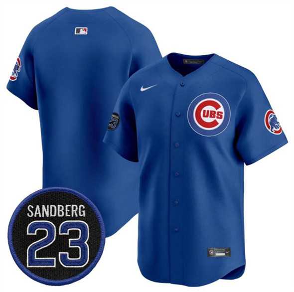 Mens Chicago Cubs Blank Royal Ryne Sandberg Tribute Vapor Limited V2 Stitched Jersey Dzhi