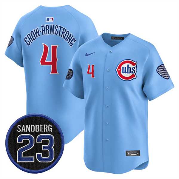 Mens Chicago Cubs #4 Pete Crow-Armstrong Blue Ryne Sandberg Tribute Vapor Limited V2 Stitched Jersey Dzhi