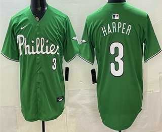 Mens Philadelphia Phillies #3 Bryce Harper Green Limited Stitched Jersey