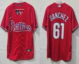 Mens Philadelphia Phillies #61 Cristopher Sanchez Red Cool Base Jersey