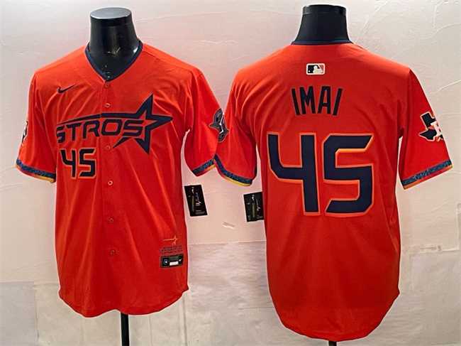 Mens Houston Astros #45 Tatsuya Imai Orange 2025 City Connect With Texas Patch Limited Stitched Jersey->houston astros->MLB Jersey