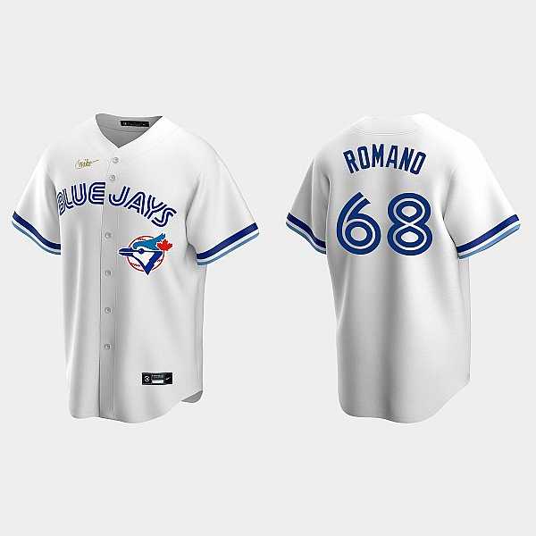Mens Toronto Blue Jays #68 Jordan Romano White Cooperstown Collection Jersey Dzhi