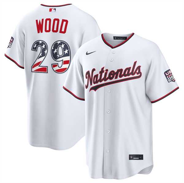 Mens Washington Nationals #29 James Wood White USA 250 Fourth of July Home Stitched Jersey Dzhi