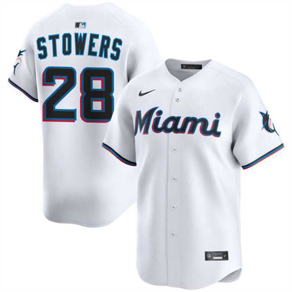 Mens Miami Marlins #28 Kyle Stowers White 2024 Home Limited Stitched Jersey Dzhi