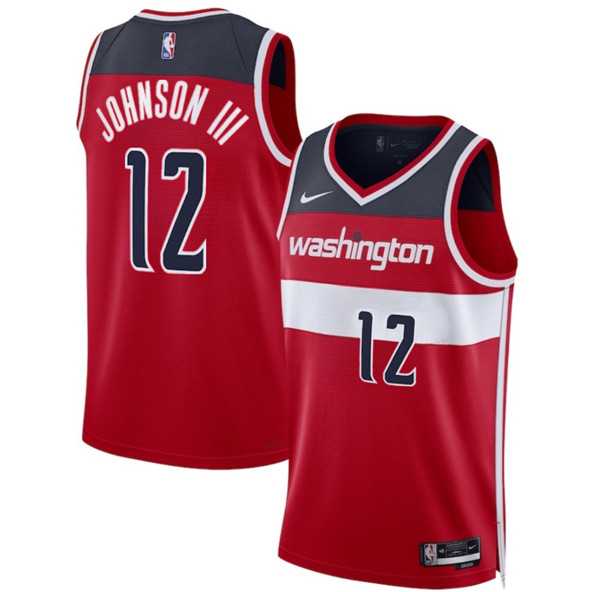 Mens Washington Wizards #12 Tre Johnson III Red 2025 Draft Icon Edition Stitched Jersey Dzhi
