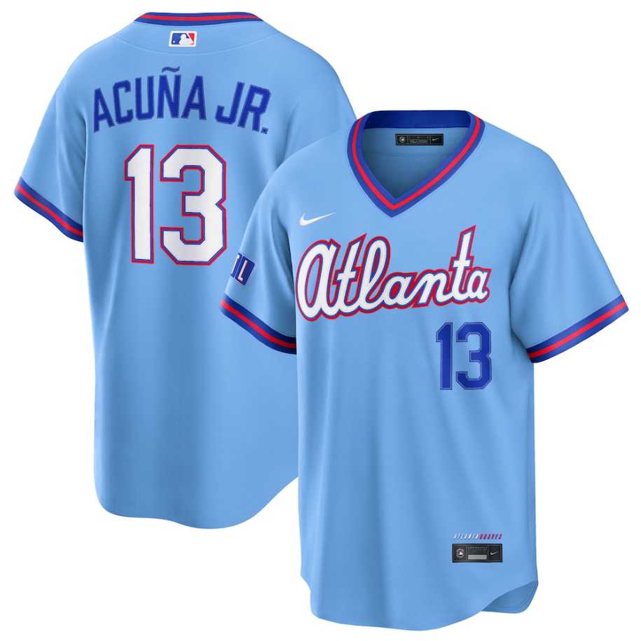 Mens Atlanta Braves #13 Ronald Acuna Jr. Powder Blue 2026 City Connect Stadium Stitched Jersey