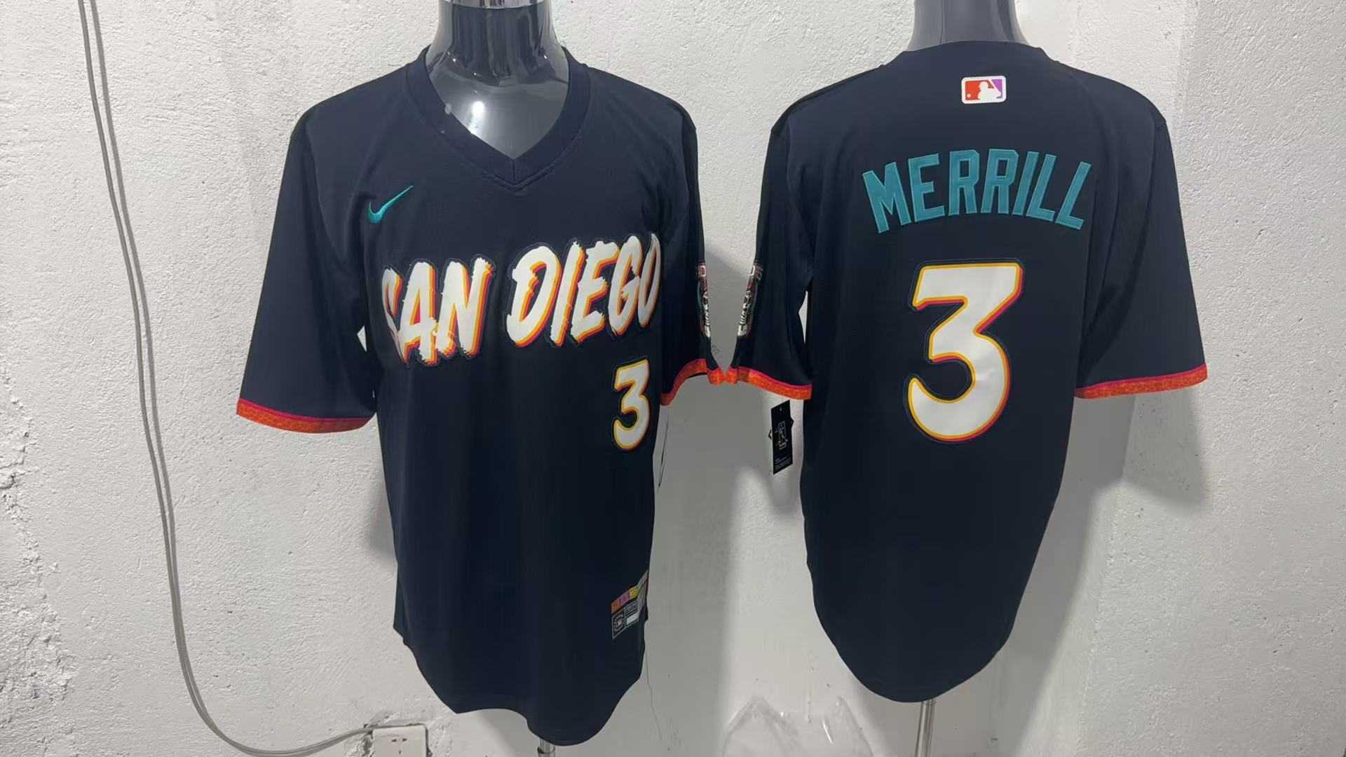 Mens San Diego Padres #3 Jackson Merrill Black 2026 City Connect Stadium Jersey
