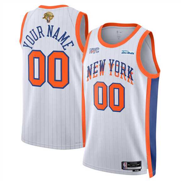 Mens New Yok Knicks Active Player Custom White 2026 Finals Patch City Edition Stitched Basketball Jersey