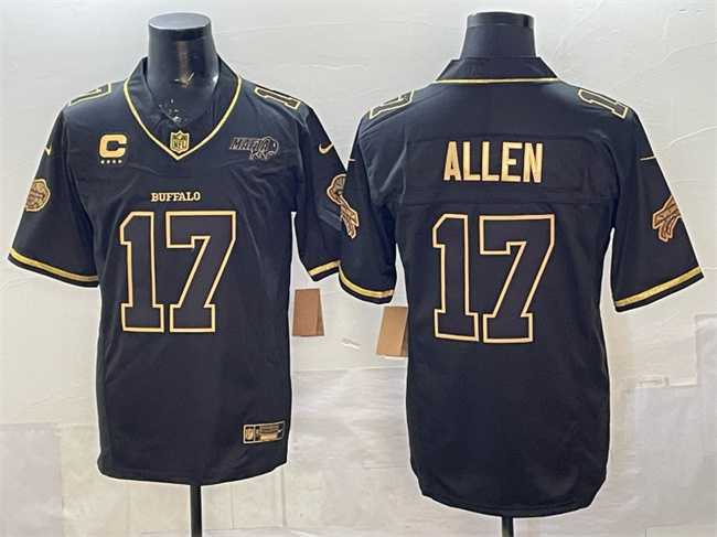 Mens Buffalo Bills #17 Josh Allen Black Gold 2025 F.U.S.E. Rivalries With Bills Mafia Patch & 4-Star C Patch Vapor Limited Stitched Jersey
