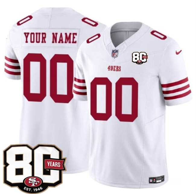 Mens San Francisco 49ers Active Player Custom White 80th Anniversary Patch 2026 F.U.S.E. Vapor Untouchable Limited Stitched Jersey