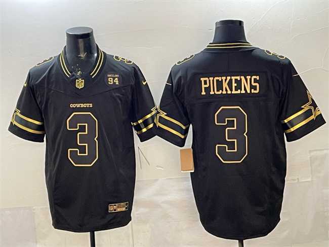 Mens Dallas Cowboys #3 George pickens Black 2025 F.U.S.E. 94 Marshawn Kneeland Memorial Patch Vapor Limited Stitched Jersey