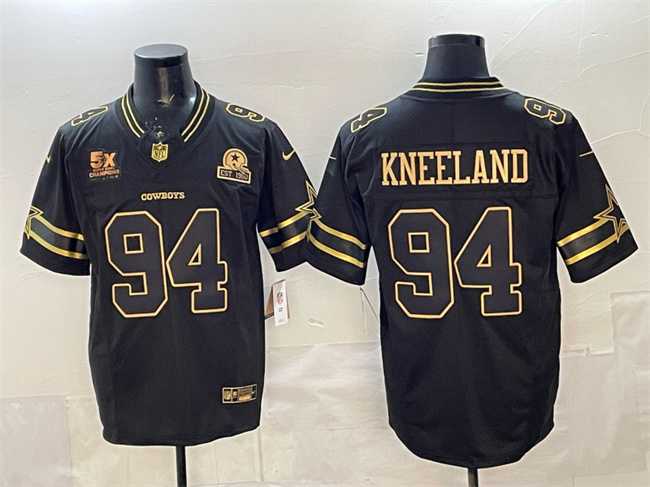 Mens Dallas Cowboys #94 Marshawn Kneeland Black Gold 2025 F.U.S.E. With 5x Super Bowl Champions & Established In 1960 Patch Vapor Limited Stitched Jersey