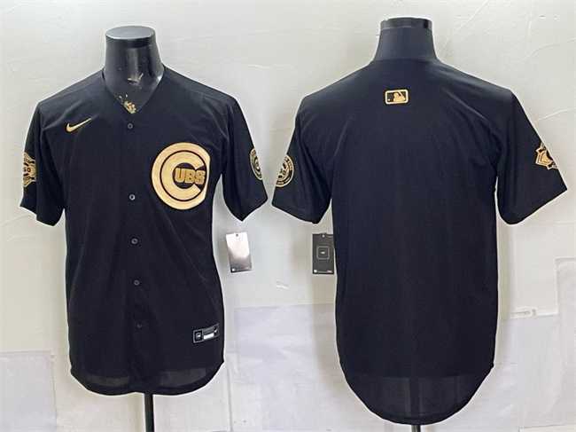 Mens Chicago Cubs Blank Black Gold 150th Anniversary Patch Stitched Jersey Dzhi