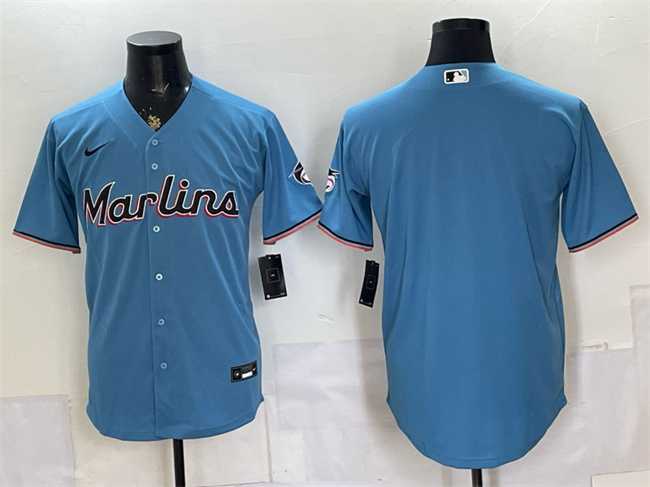 Mens Miami Marlins Blank Blue Cool Base Stitched Jersey