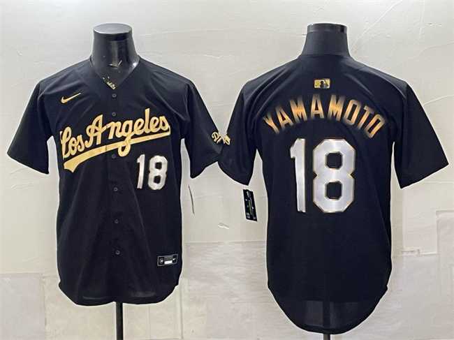 Mens Los Angeles Dodgers #18 Yoshinobu Yamamoto Black Gold Limited Stitched Jersey Dzhi
