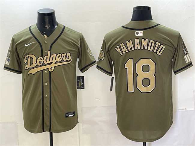 Mens Los Angeles Dodgers #18 Yoshinobu Yamamoto Olive 2026 Armed Forces Day Stitched Jersey Dzhi
