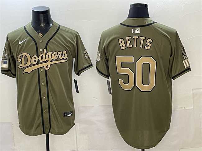 Mens Los Angeles Dodgers #50 Mookie Betts Olive 2026 Armed Forces Day Stitched Jersey Dzhi