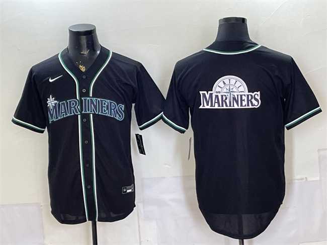 Mens Seattle Mariners Team Big Logo 2026 Fashion Replica Black Out Stitched Jersey Dzhi