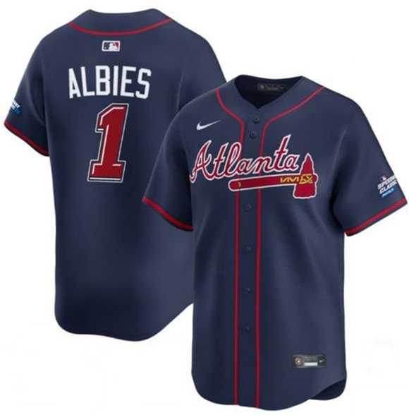 Mens Atlanta Braves #1 Ozzie Albies Navy 2025 Speedway Classic Alternate Limited Stitched Jersey Dzhi