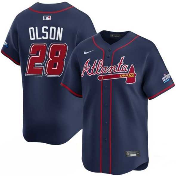 Mens Atlanta Braves #28 Matt Olson Navy 2025 Speedway Classic Alternate Limited Stitched Jersey Dzhi